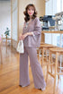 Casual Color Contrast Sweater V-neck Loose Top With Pants
